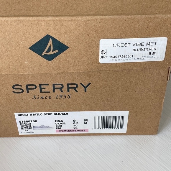 NEW SPERRY Crest Vibe Gray Metallic Stripe Memory Foam Top-Sider Shoes in Box - Picture 17 of 17